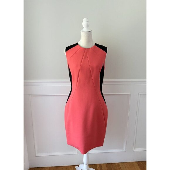 Jason Wu NWT Virgin Wool Coral Black Illusion Sheath Dress 12 - Picture 1 of 8